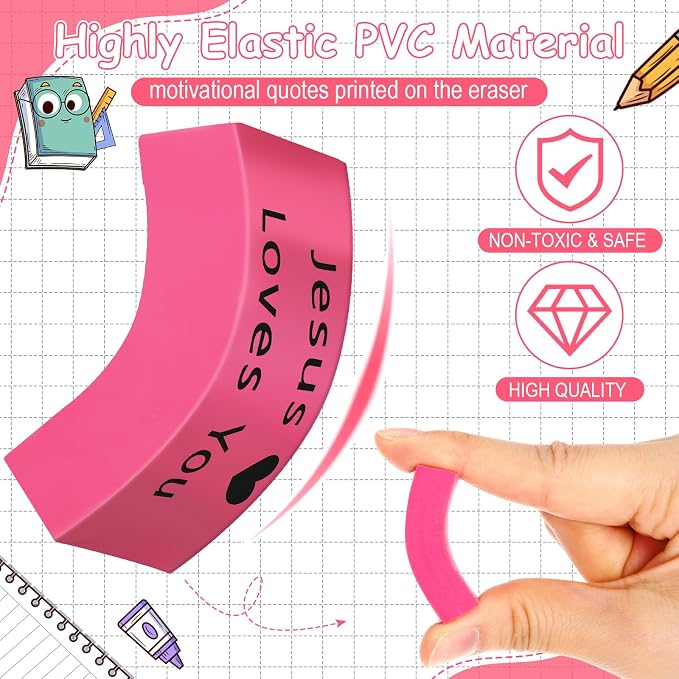 Resurhang 180 Pcs Erasers Bulk for Kids Inspirational Pencil Erasers Bulk for Drawing Motivational Big Eraser School Supplies for Classrooms Back to School Office (Jesus Loves You,Multicolor)