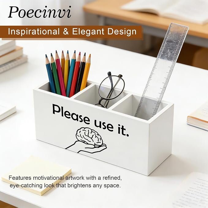 Sarcastic Funny Brain Pen Holder for Home Office Desk, Funny Office Gifts for Coworkers, Please use It Humorous Wooden Box Sign Pencil Holder for Desk Shelf Organizer