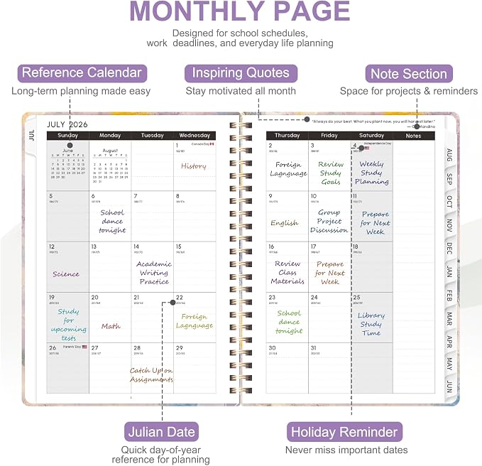 Planner 2026-2027, Weekly and Monthly Academic Year Calendar Planner, July 2026 - June 2027, Daily Agenda Book for Office School Supplies, A5(6.3'' x 8.5'')