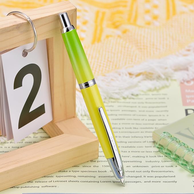 Jinhao 10 Press Fountain Pen with Box, Gradient Green Retractable Fine Nib with Ink Converter Set (Silver Clip)