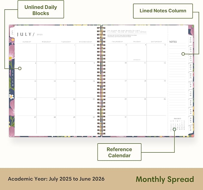 Blue Sky 2025-2026 Weekly & Monthly Academic Planner, 8.5"x11", Gail | July 2025 - June 2026, Flexible Cover From Recycled Plastic, Wirebound, Laminated Tabs, Storage Pocket, Academic Year
