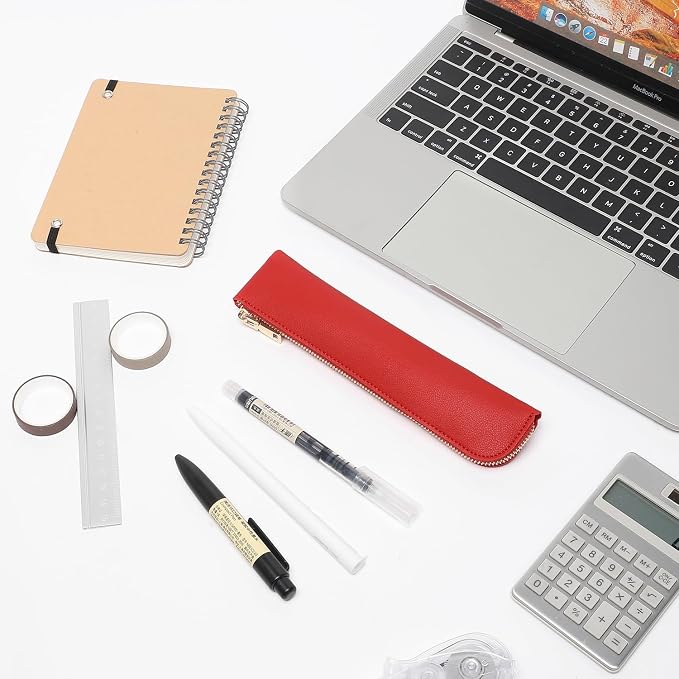 Slim Pencil Case Small Pencil Pouch Pen Case (Bright Red/FL)