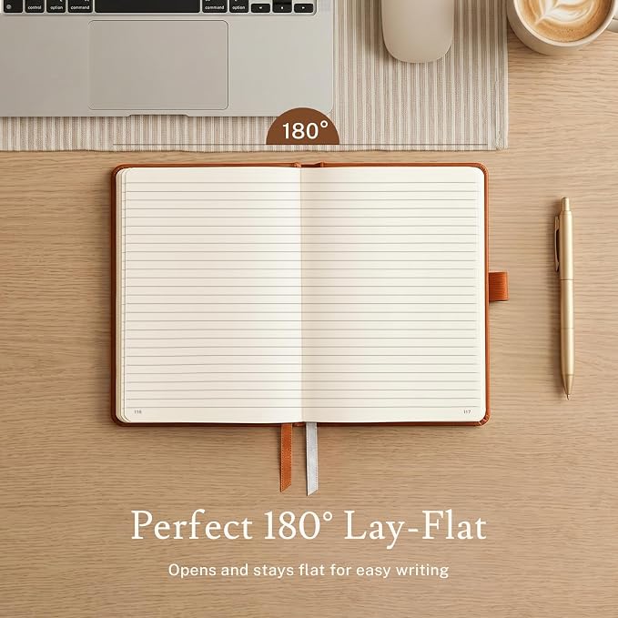 PAGELYST Lined Journal Notebook, 4 Pack Leather Journal for Women Men, 200 Numbered Pages, A5 Medium 5.7'' x 8.3'', 100 GSM Thick Paper for Journaling, Writing, Work & Office (Orange)