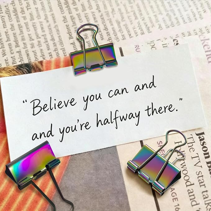 1.25 Inch Rainbow Binder Clips, Medium Paper Clamps for Home Office, 6 Pack | 6 Pcs, Rainbow Paper Clamps, Colorful Binder Clips, for Office Use, Organize Files, Folders, and Documents