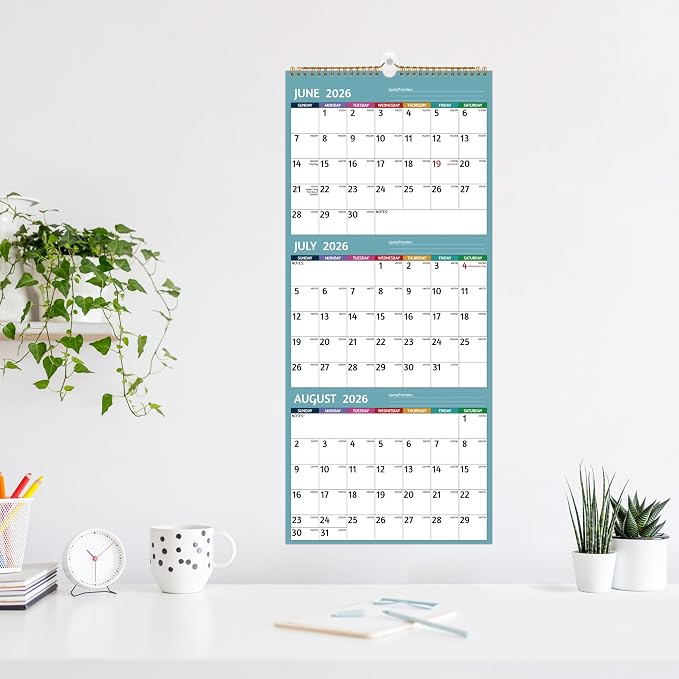 Wall Calendar 2026-2027 - 3 Month Calendar 2026-2027 Vertical, Apr 2026 - Jul 2027, 3 Month Wall Calendar, 11 x 26 In Open, 2026 Calendar with Large Print, Holidays, Thick Paper, Priorities ＆ Notes