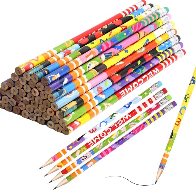 Fancy Land School Pencils 50 Pcs Welcome Back to School Wooden Pencil with Eraser First Day Classroom Teacher Award Kids Students Prize