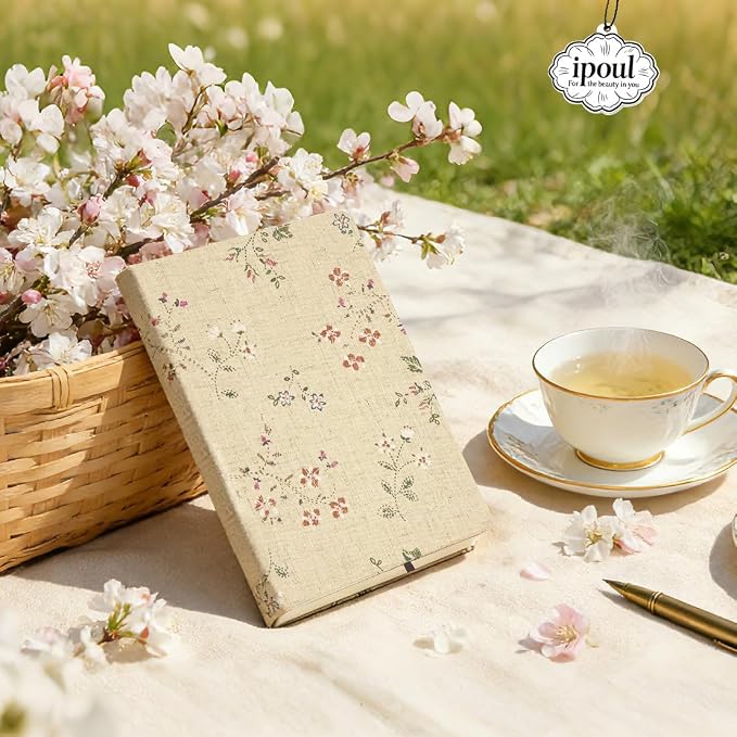 Floral Linen Journal, Similar Embroidered, Small Notebooks 5x7, Lay Flat Sketchbook, B6 Notebook, Hardcover, Lined & Unlined Notebook, Apricot