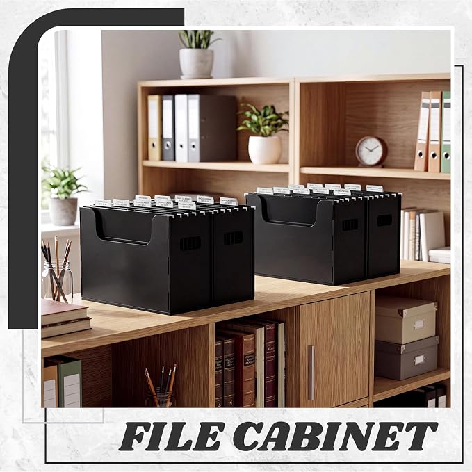 Qeeenar 2 Pcs Desktop Hanging File Organizer Box with 10 Pcs Black Hanging File Folders Letter Size Folder Storage Portable Storage Cabinets Document Holder for Office Supplies Home
