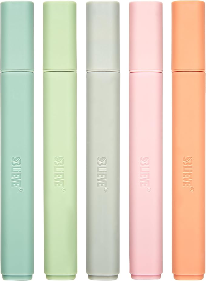 BLIEVE Bible Highlighters No Bleed Through, Chisel Tip, 5 Pack