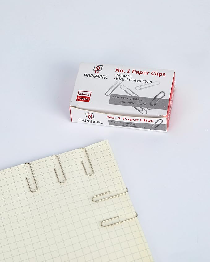 PAPERPAL Paperclips for Office School & Personal Use, #1 Smooth Paper Clip (1-2/7"), 600 Medium Paper Clips (6 Boxes of 100 Each), Silver | Medium paper clips for office, school and personal use, conveniently packed in 6 boxes of 100 each.