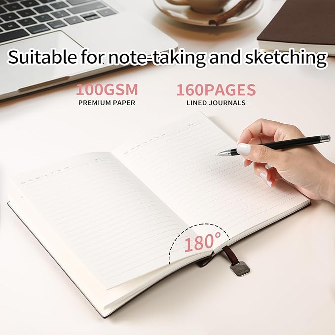 A5 Softcover PU Leather Lined Journal Notebook for Women | 160 Pages, Ruled Journaling, 5.51'' X 8.15', Daily Writing, Work School Note Taking