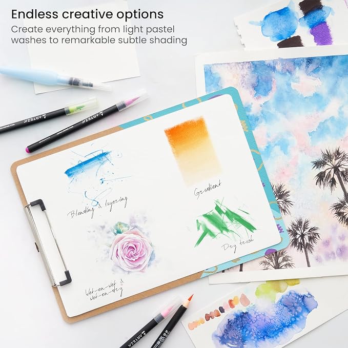ARTEZA Real Brush Pens, 12 Watercolor Pens, Drawing Markers with Flexible Brush Tips, Watercolor Markers for Artists, and Beginners