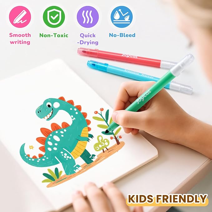 JoyCat 12-Color Erasable Markers for Kids, Dual Tip Magic Pens for Paper | Erasable highlighters use white tips to correct details and reveal notes, ideal for school projects, journaling and crafts.