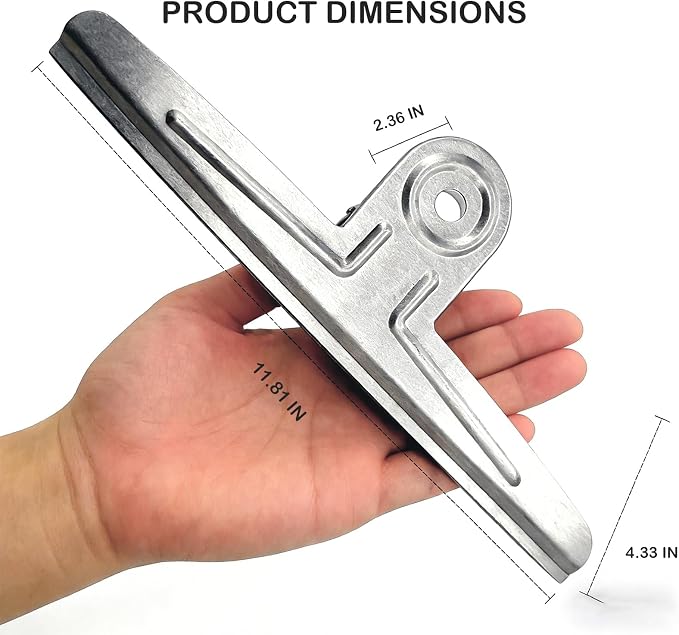 Extra Large Bulldog Paper Clips, Silver, 11 4/5 Inch, 2 Pcs, 30 cm, Jumbo Metal Paper Clamps, Heavy Duty Binder Clips for School File, Office Supplies