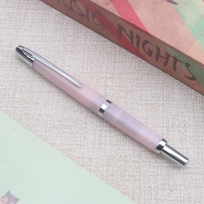 JINHAO 20 pink silver Press Fountain Pen Retractable F Nib Transparent Black Writing Ink Pen with Converter School Office Supplies