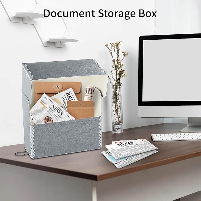 Lineco Archival Document Storage Box, Gray, 12.5" x 10.5" x 5" | Letter-Sized, Metal Edge, Acid-Free Boxboard Case, Organize Files, Prints, Photos, Pack of 2