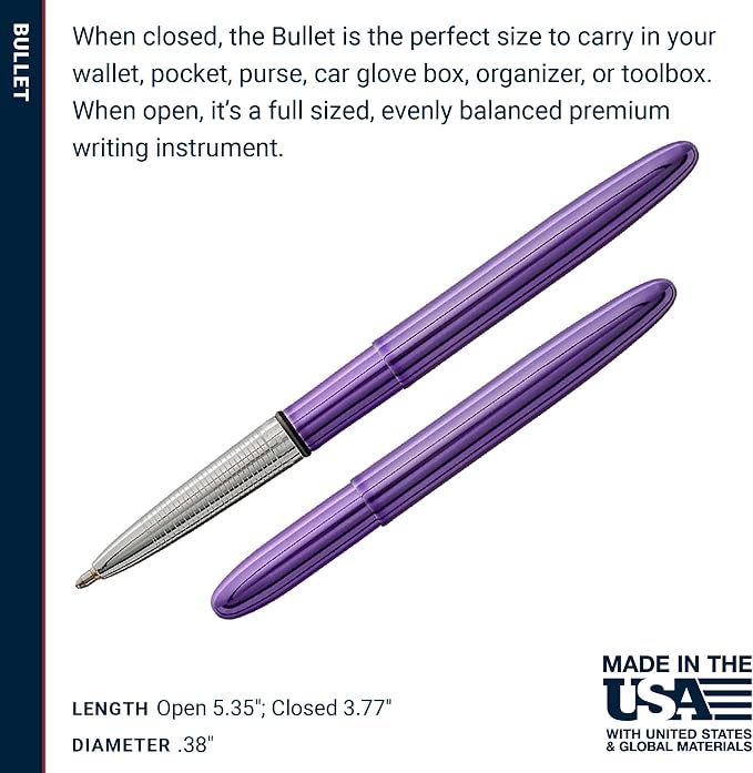 Fisher Space Pen Purple Haze Bullet Pen, Pressurized Ballpoint Pen, Compact Pocket Size, Writes Upside Down and in Extreme Temperatures, Smooth Black Ink, Medium Point, Gift Box, Made in the USA