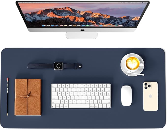 Leather Desk Pad Protector, Waterproof Mouse Pad, PU Desk Mat, Office Desk Cover, Desk Writing Mat for Office/Home/Work/Cubicle (Blue/Yellow) 23.6x13.7 in