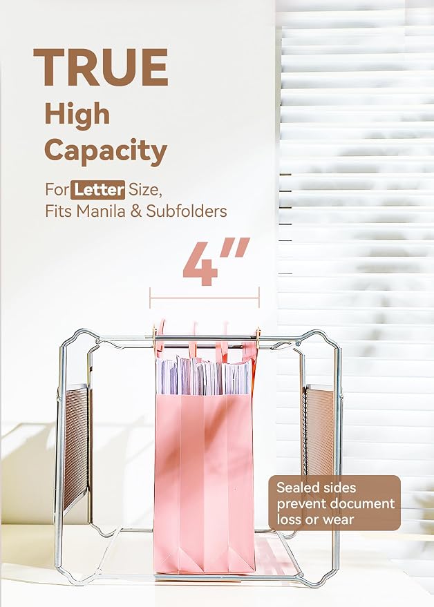 SortRax Plastic High Capacity Hanging File Folders, 4" Expansion for Bulky Documents, Side-Sealed Pocket, Holds Heavy Files, Letter Size, Movable Dividers, Insertable Tabs, 6 Pack, Pink