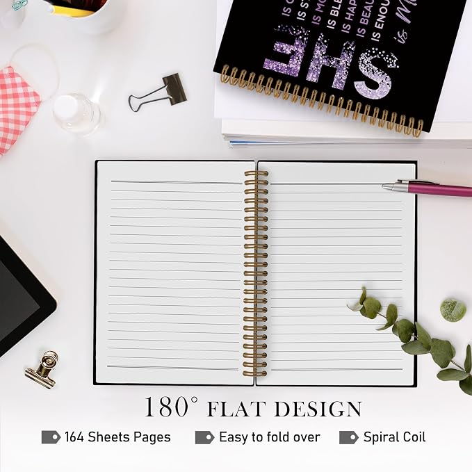 She Is Me Affirmations Spiral Notebook, Purple Black Inspirational Self Care Journal Notebook, Self Love Notebooks for School Work, Positive Office Supplies Gifts for Women Girls, 5.5x8.3 Inch