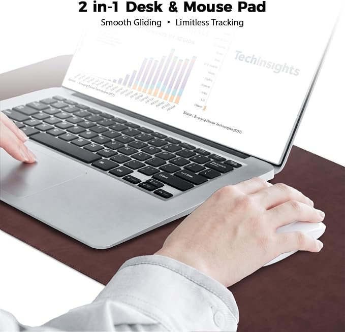 CHEERYGOO Leather Desk Pad Protector, Mouse Pad, Office Desk Mat, Non-Slip PU Leather Desk Blotter, Laptop Desk Pad, Waterproof Desk Writing Pad for Office and Home 36"x17" XL Reddish Brown