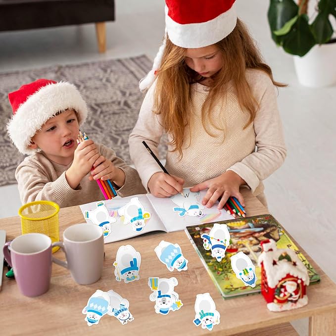 Xqumoi 30 Pack Winter Polar Bear Sticky Notes - Christmas Arctic Theme Self Sticky Notepads Polar Animal Writing Memo Pads Office School Supplies Birthday Party Favors Xmas Gift Goodies Bag Fillers