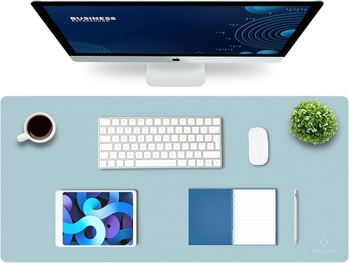 K KNODEL Extra Large Desk Mat, Leather Mouse Pad (35.4"x17", Light Blue) | Desk Pad, Keyboard Pad, Computer and Laptop Mat, Desktop Protector and Cover, Writing Pad and Blotter for Home Office