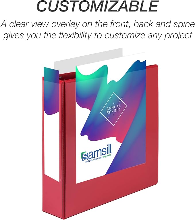 Samsill 2 Inch 3 Ring Binders, Economy Round Ring, Clear View Cover, 425 Sheet Capacity - for School, Home, Office - Red, 12 Pack