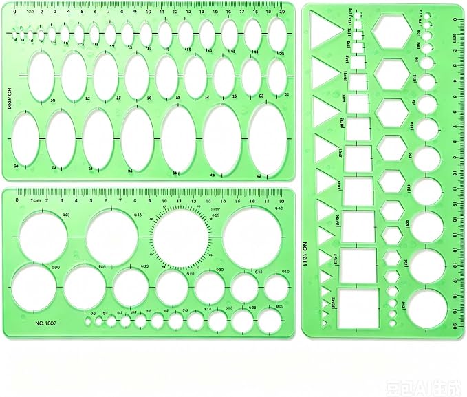 SenseYo 3 Pack Plastic Circle Template Stencil Round Measuring Geometric Circle Oval Stencil Ruler Drafting Drawing Tools Set Architecture Supplies for Office Building Formwork Studying Designing