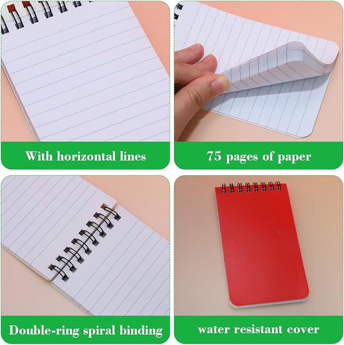 12 Pack mini Spiral Steno Pads,3x5 Inch Small Pocket Notebooks,75 Sheets/150 Pages College Ruled Lined Note Pads For Kids Adults Outdoor,Home,School,Office (Red)
