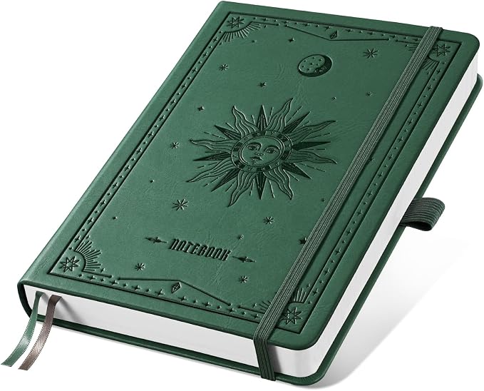 EMSHOI Blank Journal Notebook, 192 Pages, A5 Size (5.7'' x 8.3'') | Leather Hardcover, 100 GSM Thick Paper, Unlined, Plain, for Sketching, Drawing, Painting, Sun Debossed (Dark green)