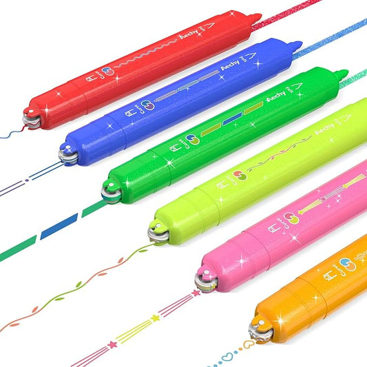 AECHY Dual Tip Glitter Highlighters & Dual-Color Curve Roller Pens,6 Pack | Sparkle Markers with Bullet Tip & Dual-Color Gradient Roller for Journaling, Note Taking, Scrapbooking,School Supplies &Gifts