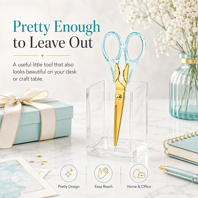 Aesthetic Blue Transparent Acrylic Scissors, 6.3" Craft Shears with Gold Sharp Stainless Steel Blades for Home Office & School, Cute Stationery Tools for Scrapbooking & Gift Wrapping