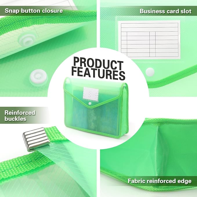 Tamaki Plastic Expanding File Folder, Fit Letter/A4 Size, Green, 1 Pack | Transparent Envelopes with Snap Closure, No Dividers, Large Capacity