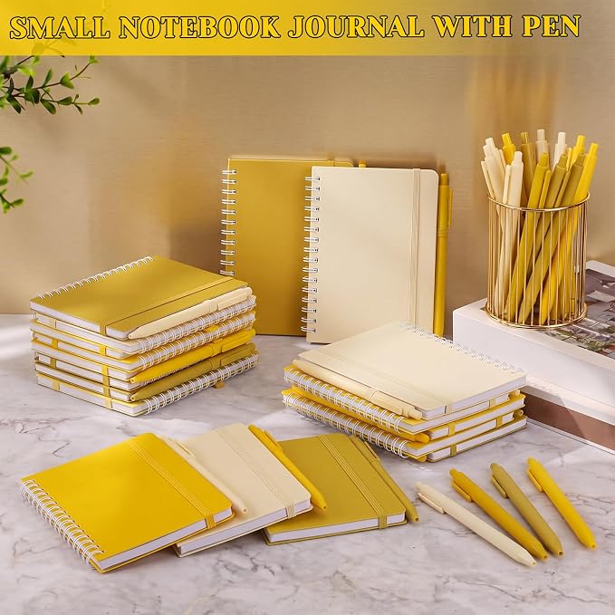 Fulmoon 30 Set Small Spiral Notebooks A6 with Pens Bulk, Multicolor 4" x 6" Pocket Notebooks Mini Lined Journals 50 Sheets for Back to School Supplies Students Gifts Rewards Office (Sunny Tones)