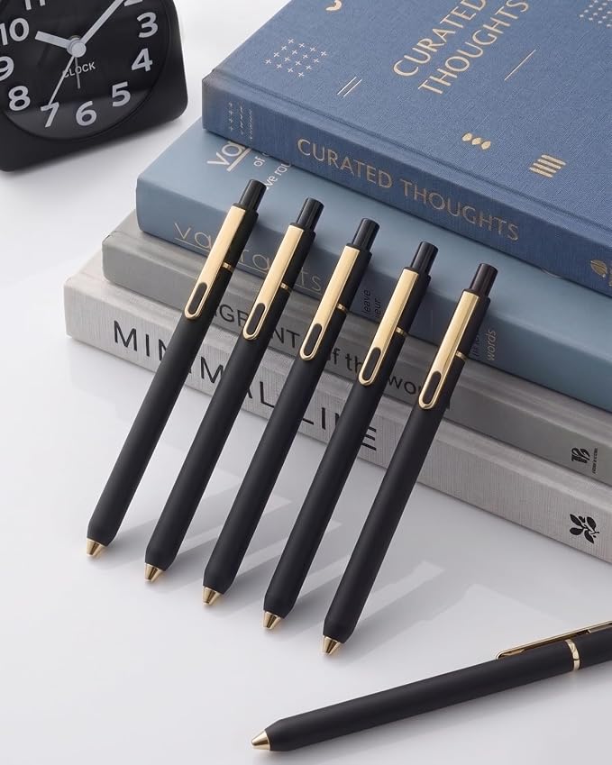 SUNEE Gel Pens, 6 Pack 0.5mm Pens Fine Point Smooth Writing Pens with Quick-Dry Black Ink, Cute Aesthetic School Office Note-Taking Pens for Journaling - Black