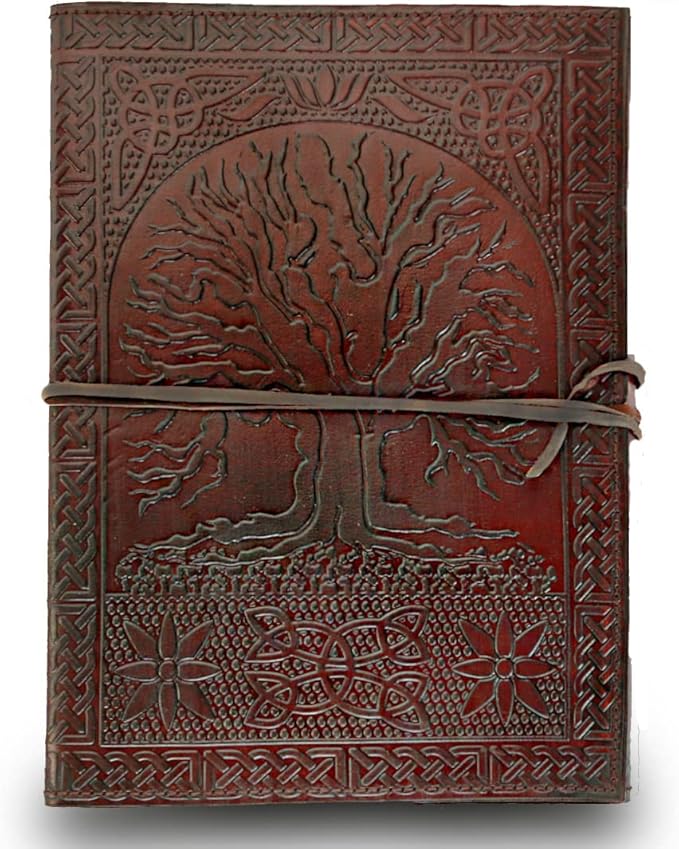 Jaald Handmade Large 10" Embossed Leather Journal Celtic Tree of Life Blank Personal Diary Notebook refillable Gift
