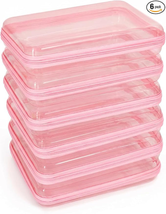 CoiiJoii 3PCS Large Clear Hard Shell Zippered Case, Diaper Bag Organizing Pouches, Waterproof Cosmetic Bag, Kid's Toy Storage Organizer Bins, Pencil Case.
