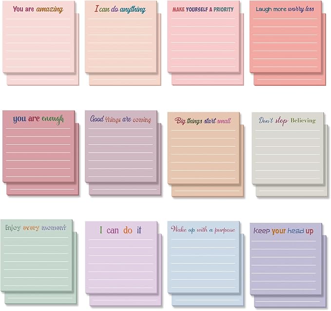 Yinder 24 Pcs Inspirational Sticky Notes, Back to School Supplies, Cute Motivational Sticky Notes Pad Employee Appreciation Gifts Bulk for Teacher Coworker Office 3 x 3'' (Motivation,Aesthetics)