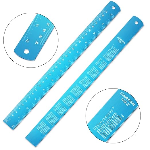 Stainless Steel Ruler and Metal Rule Kit with Conversion Table (Blue, 12 Inch, 6 Inch)