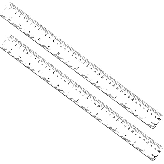 2 Pack 40cm Plastic Straight Ruler with Inches and Metric Measuring for Student, School, Office, Construction (Clear, 15 3/4 inch)