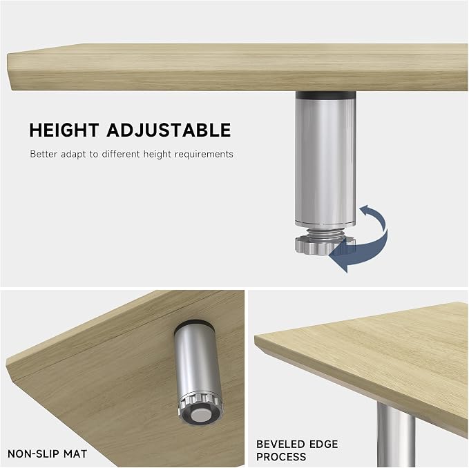 Fenge 39.4” Dual Monitor Stand with Height Adjustable Legs, Oak | Wooden & Steel, Ergonomic Height 3.6" to 4.4", Underneath Storage, Holds up to 99lbs, Laptop Monitor Stand for Home Office