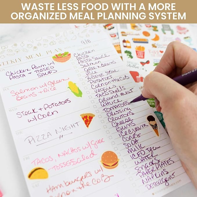 bloom daily planners Weekly Meal Planning Pad - Magnetic Hanging Refrigerator Menu Planner with Tear-Off Sheets & Perforated Grocery Shopping Lists - 6” x 9” - Modern Gold