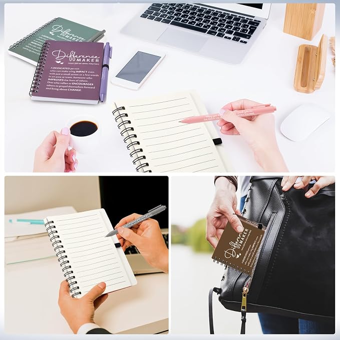 Resurhang 20 Sets Difference Maker Employee Appreciation Gift Bulk Inspirational A6 Spiral Notebook Journal Ballpoint Pens for Teacher Volunteer Coworker Team Back to School (Office Colors)