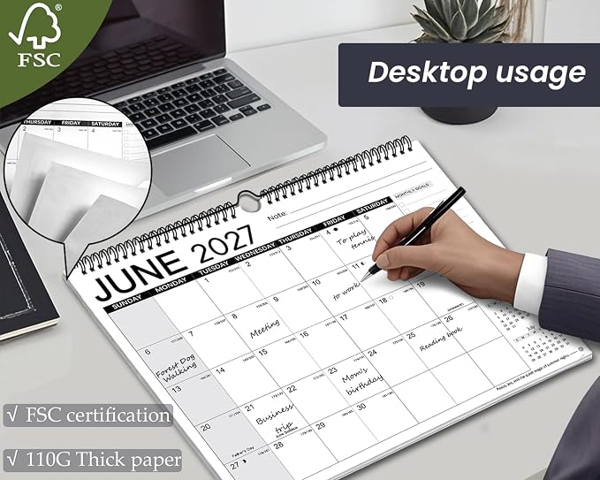 Calendar 2026-2027 18 Months 3 Pack-Simple | 14.4" x 11.4"| 110GSM Thick Paper | No-Bleed | Stickers Attached | Home, School & Office Use