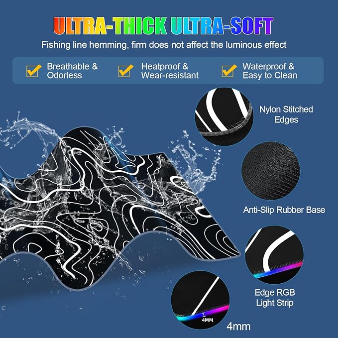 RGB Mouse Pad with Foldable Phone Stand Wireless Charger, 31.5"x11.8" XL Gaming Mousepad Large Desk Mat, Desk Pad with 11 Colors 5 Modes, Waterproof
