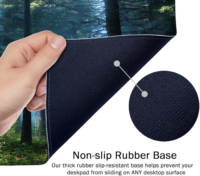 SSOIU Extended Gaming Mouse Pad XXL ArtSo Large Keyboard Mat Long Mousepad Desk Decor Writing Pad Non Slip Rubber Base Stitched Edges for Work, Game, Office, Home, 35.5" x 15.7", Forest Morning