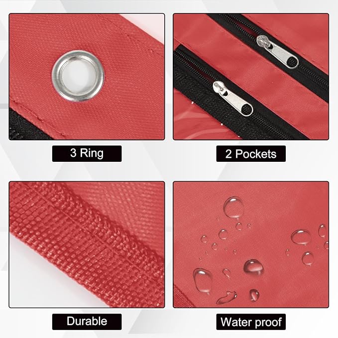 YoeeJob 2 Pack 1 Inch Expandable Zipper Pencil Pouches with Clear Window for 3 Ring Binder, Suitable for School & Office（Red）