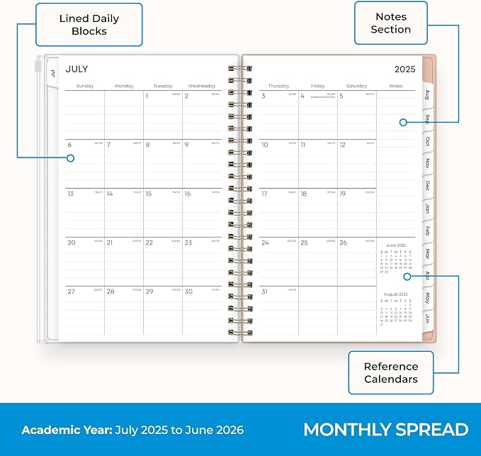 Blue Sky 2025-2026 Weekly & Monthly Academic Planner, 5"x8", Believe | July 2025 - June 2026, Flexible Cover With Zip Pouch, Wirebound, Storage Pocket, Academic Year