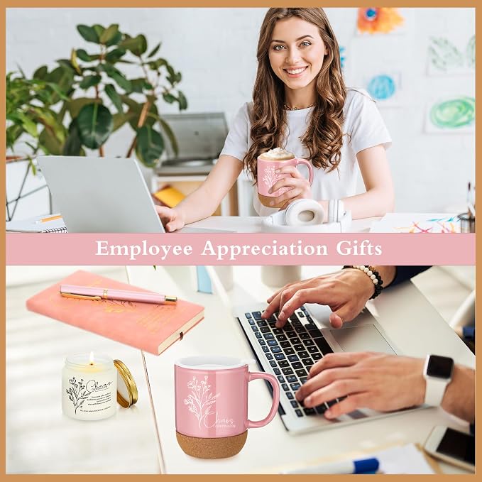 Sayglossy 4 Pcs Pink Chaos Coordinator Gift Set Back to School Gift for Teachers Women Men Notebook Coffee Mug Scented Candle Ballpoint Pen for Teacher Assistant Principal Class School Staff Coworker